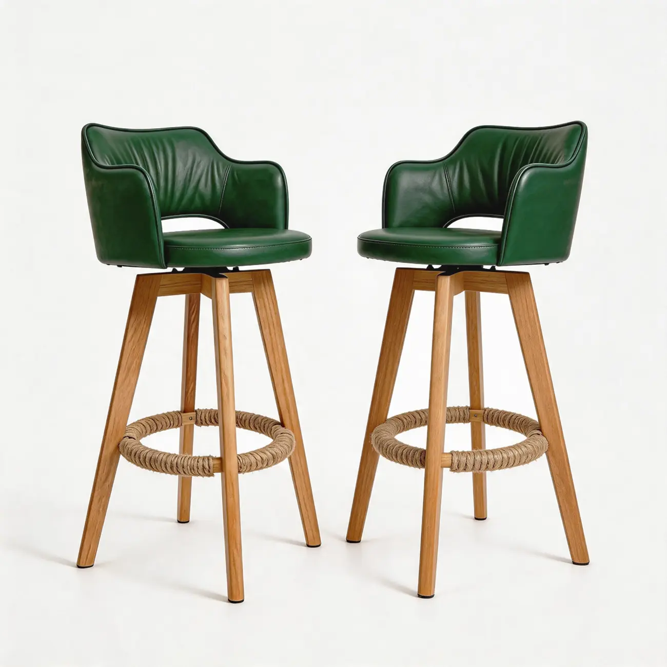Set Of 2 Modern Swivel Faux Leather Counter Stools Solid Wood Frame Image - 12 | homeyfad