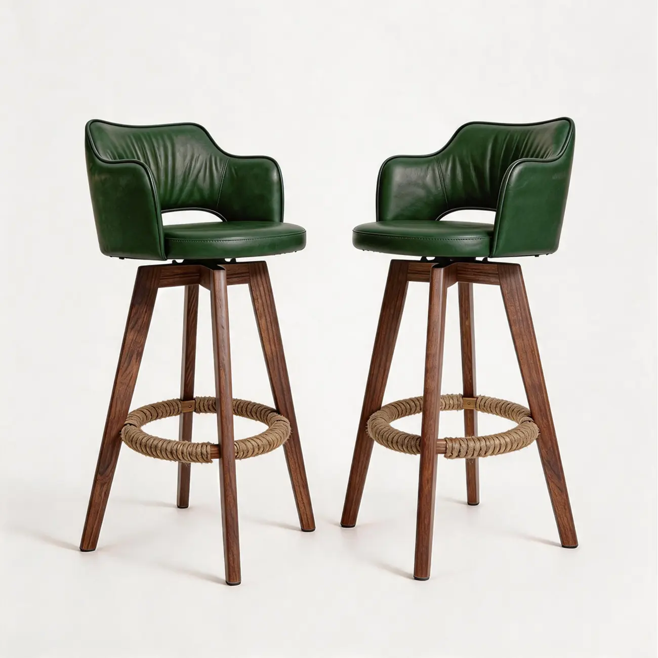 Set Of 2 Modern Swivel Faux Leather Counter Stools Solid Wood Frame Image - 13 | homeyfad