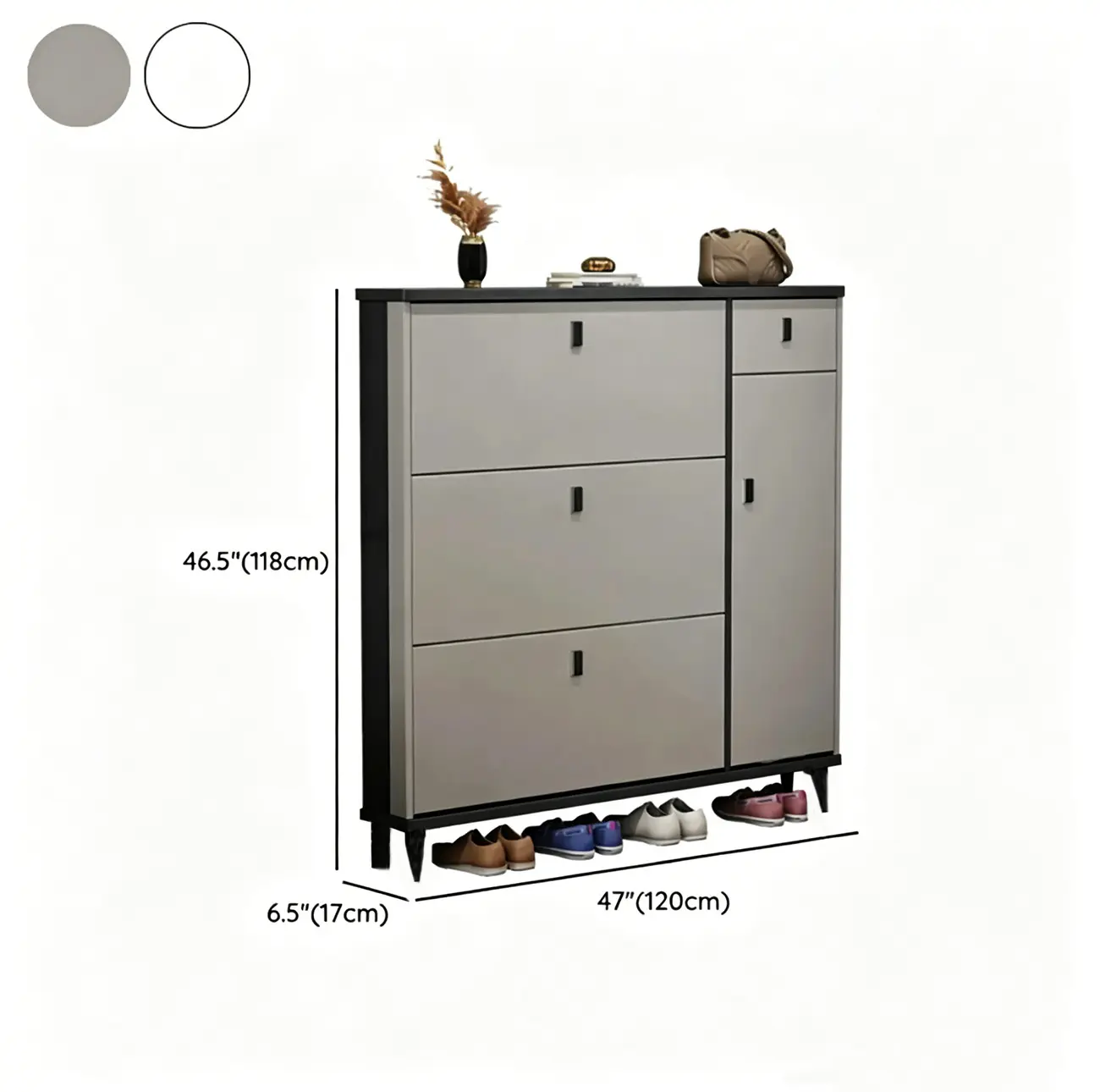 Narrow Sleek Gray Wood Shoe Cabinet with Drop-Front Door Image - 16 | homeyfad