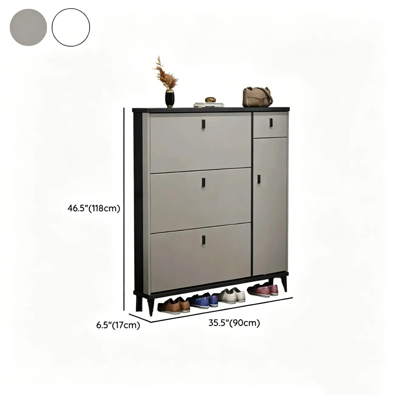 Narrow Sleek Gray Wood Shoe Cabinet with Drop-Front Door Image - 19 | homeyfad