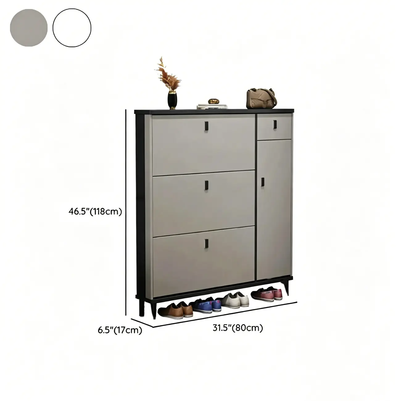 Narrow Sleek Gray Wood Shoe Cabinet with Drop-Front Door Image - 18 | homeyfad