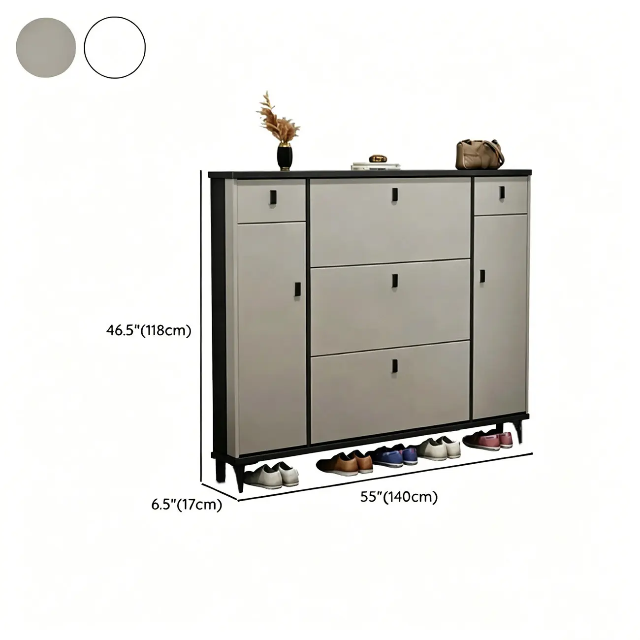 Narrow Sleek Gray Wood Shoe Cabinet with Drop-Front Door Image - 20 | homeyfad