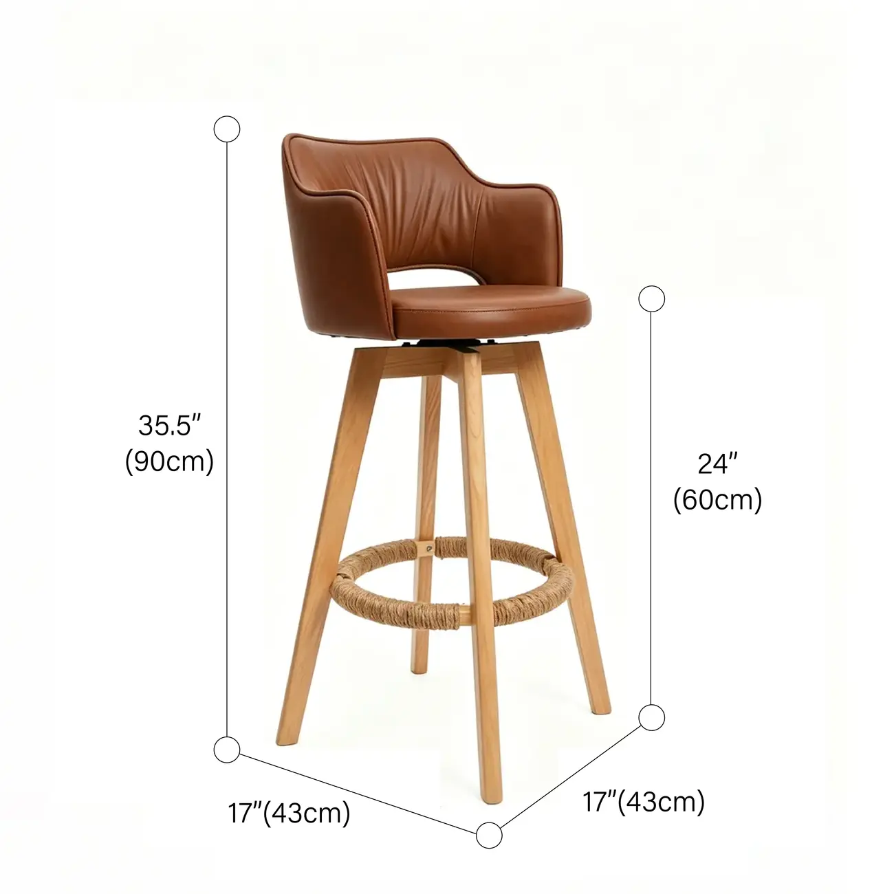 Set Of 2 Modern Swivel Faux Leather Counter Stools Solid Wood Frame #size | homeyfad