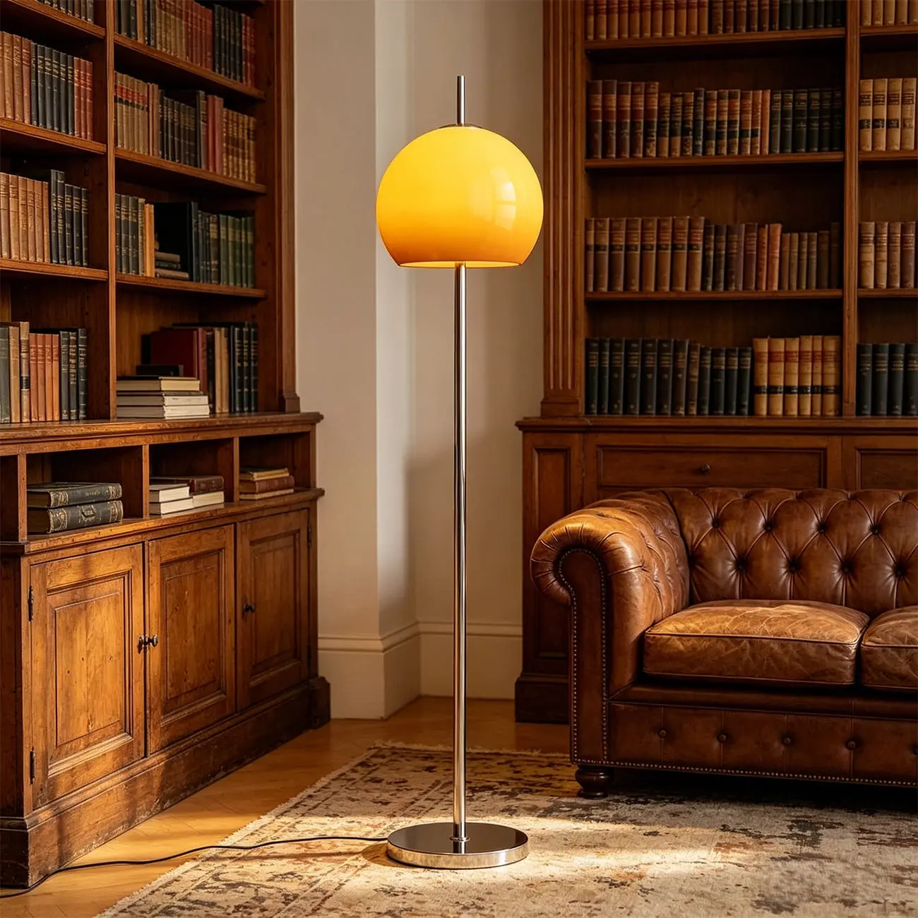 Contemporary Stand up Floor Lamp with Amber Orange Glass Dome Image - 1 | homeyfad