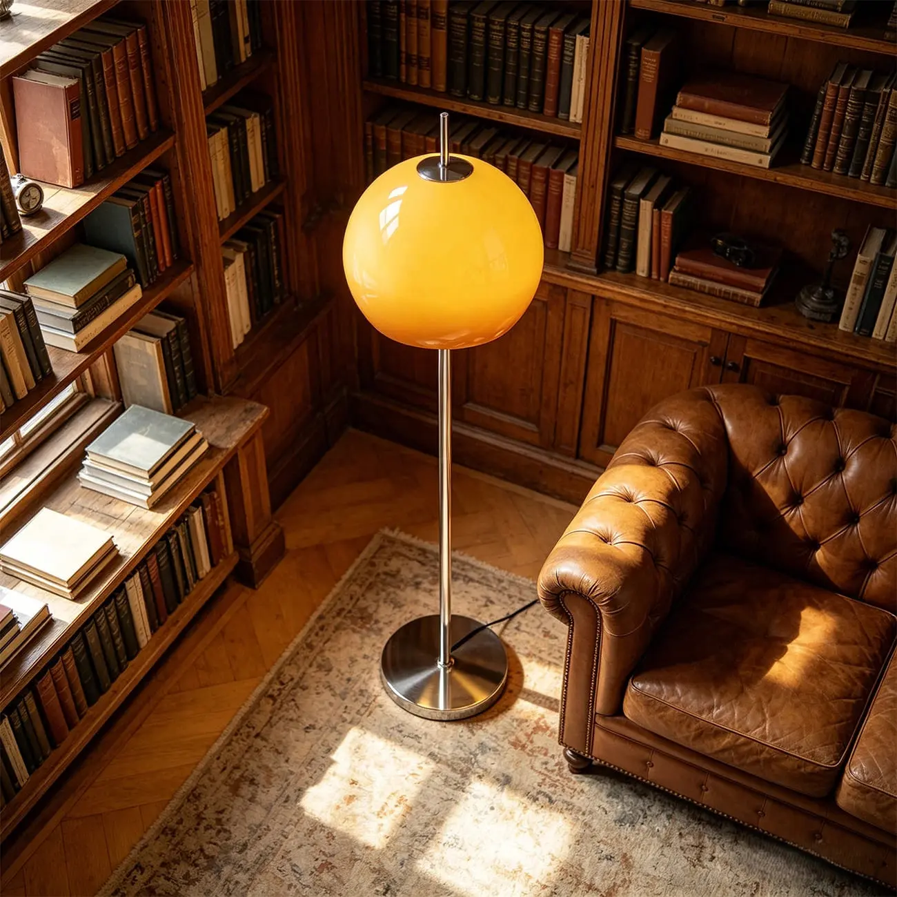 Contemporary Stand up Floor Lamp with Amber Orange Glass Dome Image - 2 | homeyfad