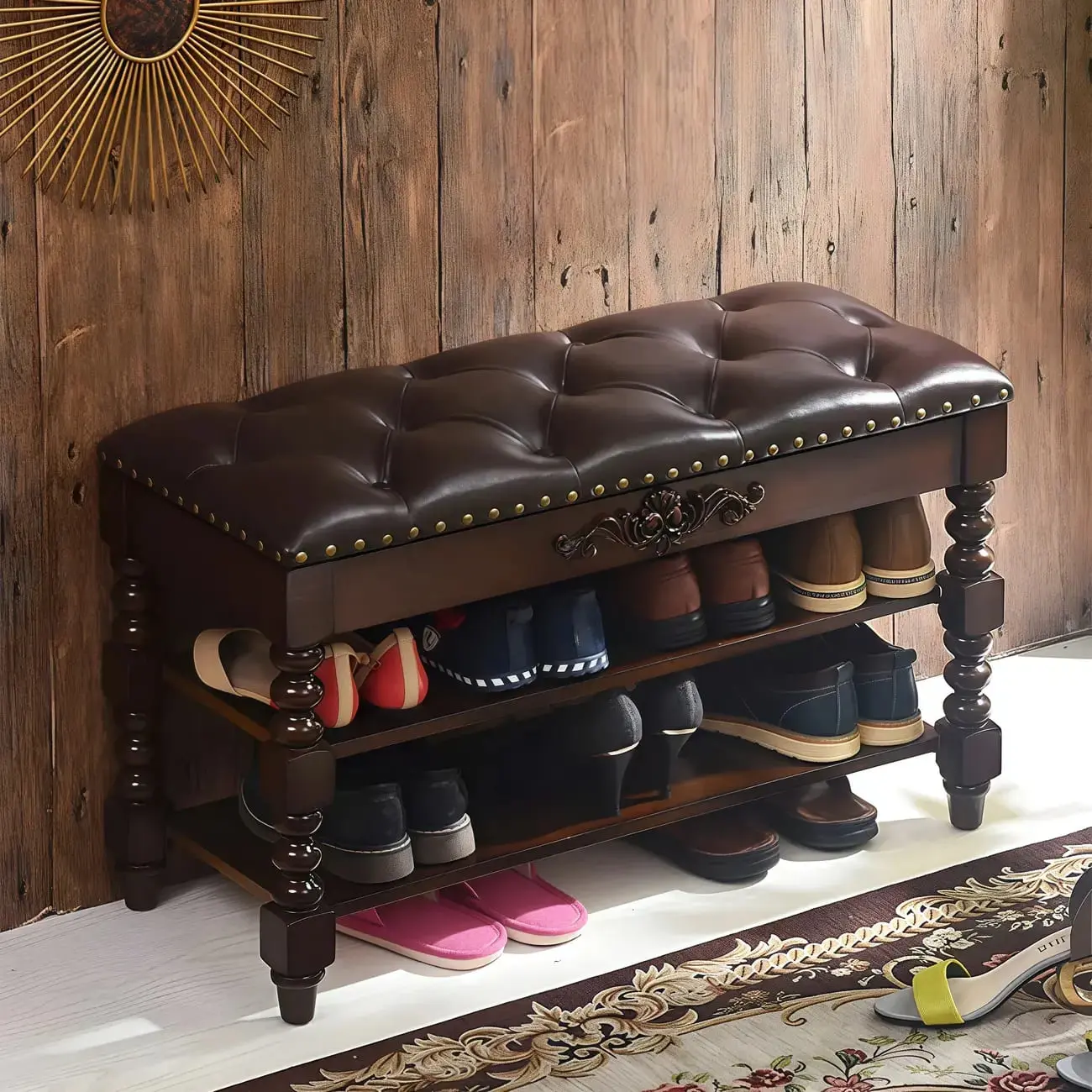Victorian Solid Wood Flip-Top Shoe Storage Entryway Bench Image - 3 | homeyfad