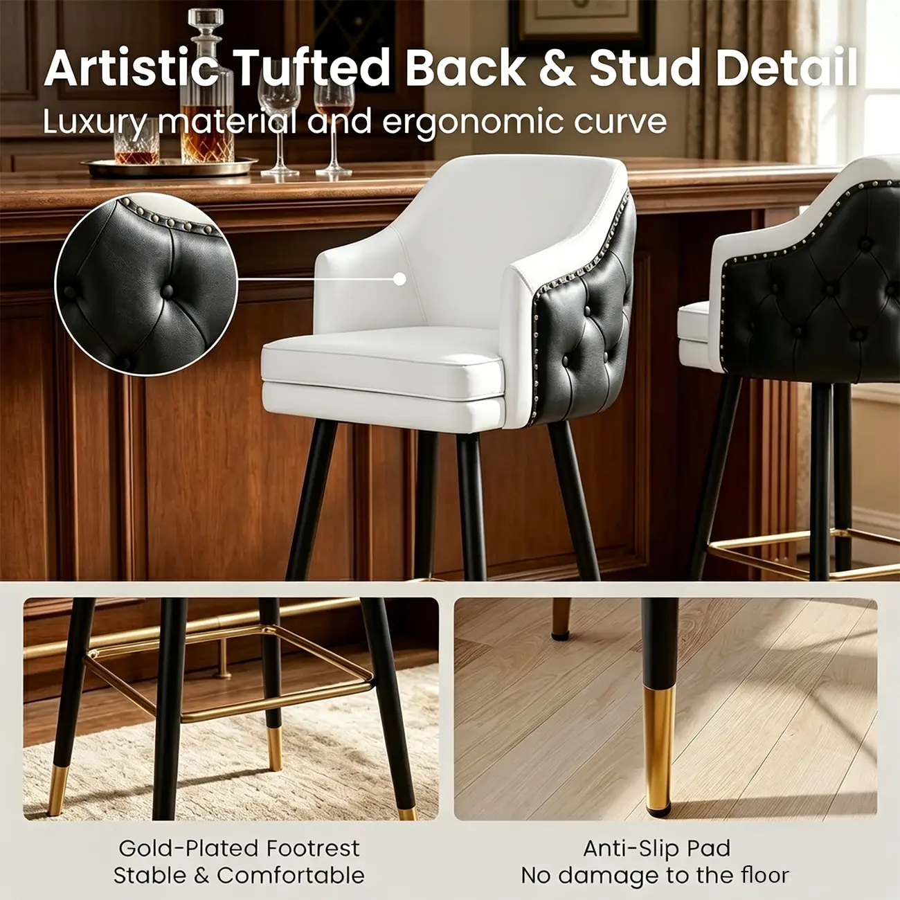 Mid-century Modern Upholstered Tufted Back Tuxedo Counter Stools Image - 8 | homeyfad