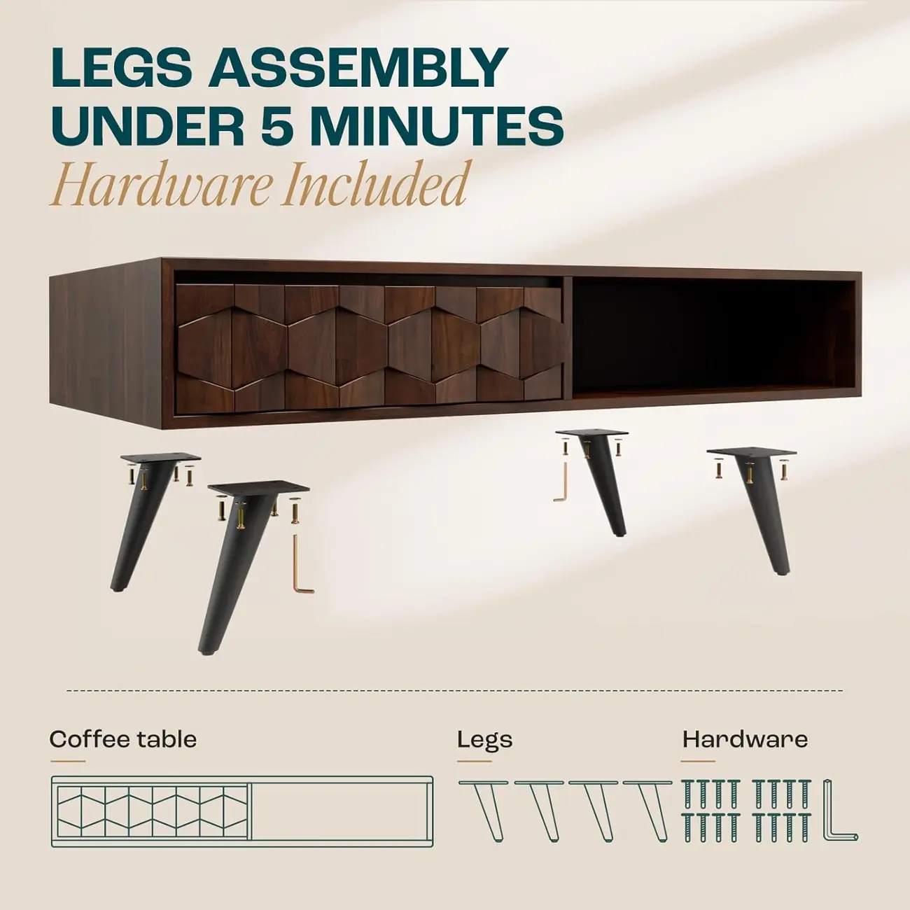 Mid-Century Modern Brown Wood Coffee Table with Drawers Image - 6 | homeyfad