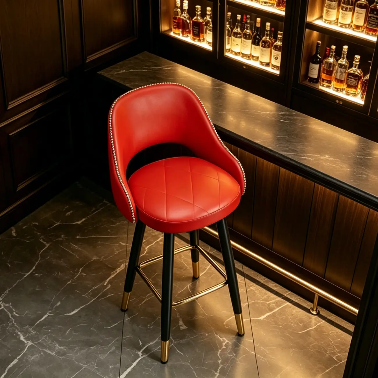 Modern Round Faux Leather Curved Back Bar Stools Image - 16 | homeyfad