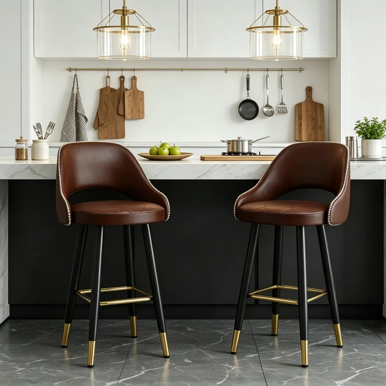 Modern Round Faux Leather Curved Back Bar Stools Image - 8 | homeyfad