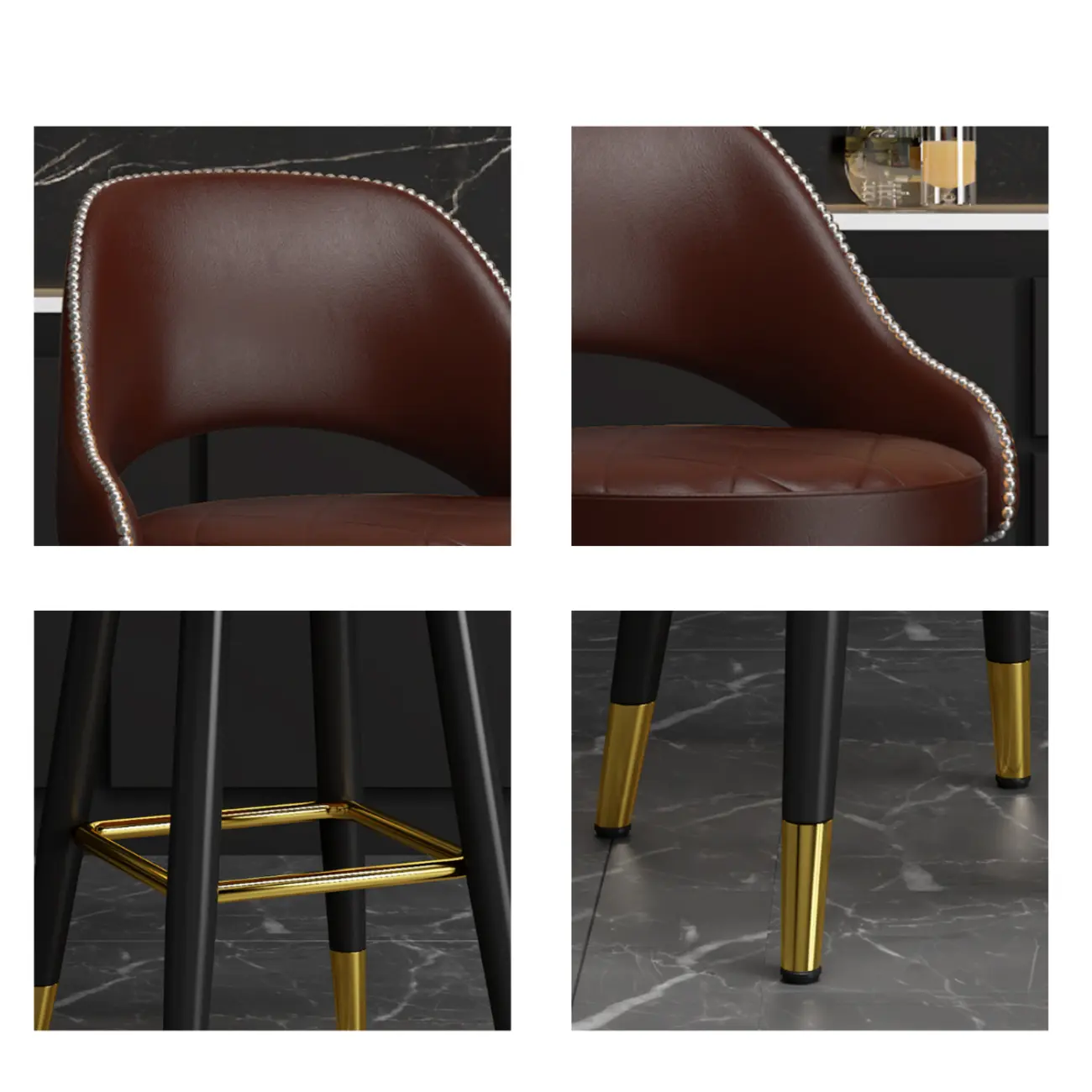 Modern Round Faux Leather Curved Back Bar Stools Image - 7 | homeyfad