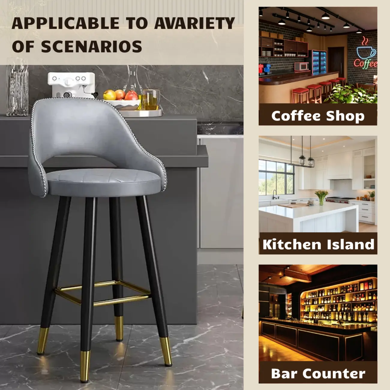 Modern Round Faux Leather Curved Back Bar Stools Image - 6 | homeyfad