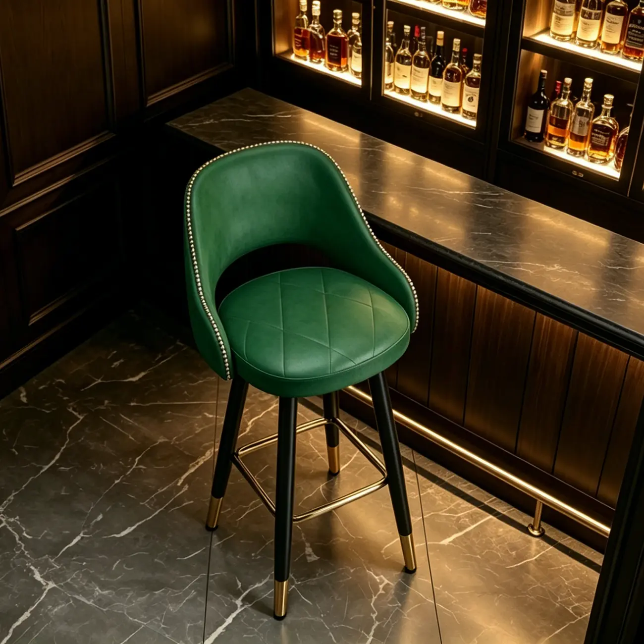 Modern Round Faux Leather Curved Back Bar Stools Image - 15 | homeyfad