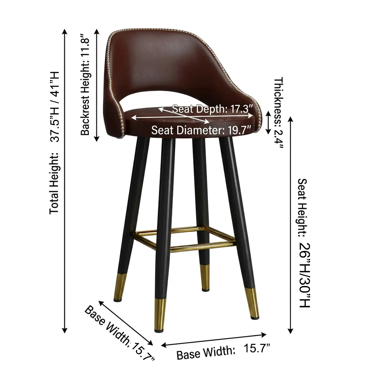 Modern Round Faux Leather Curved Back Bar Stools #size | homeyfad