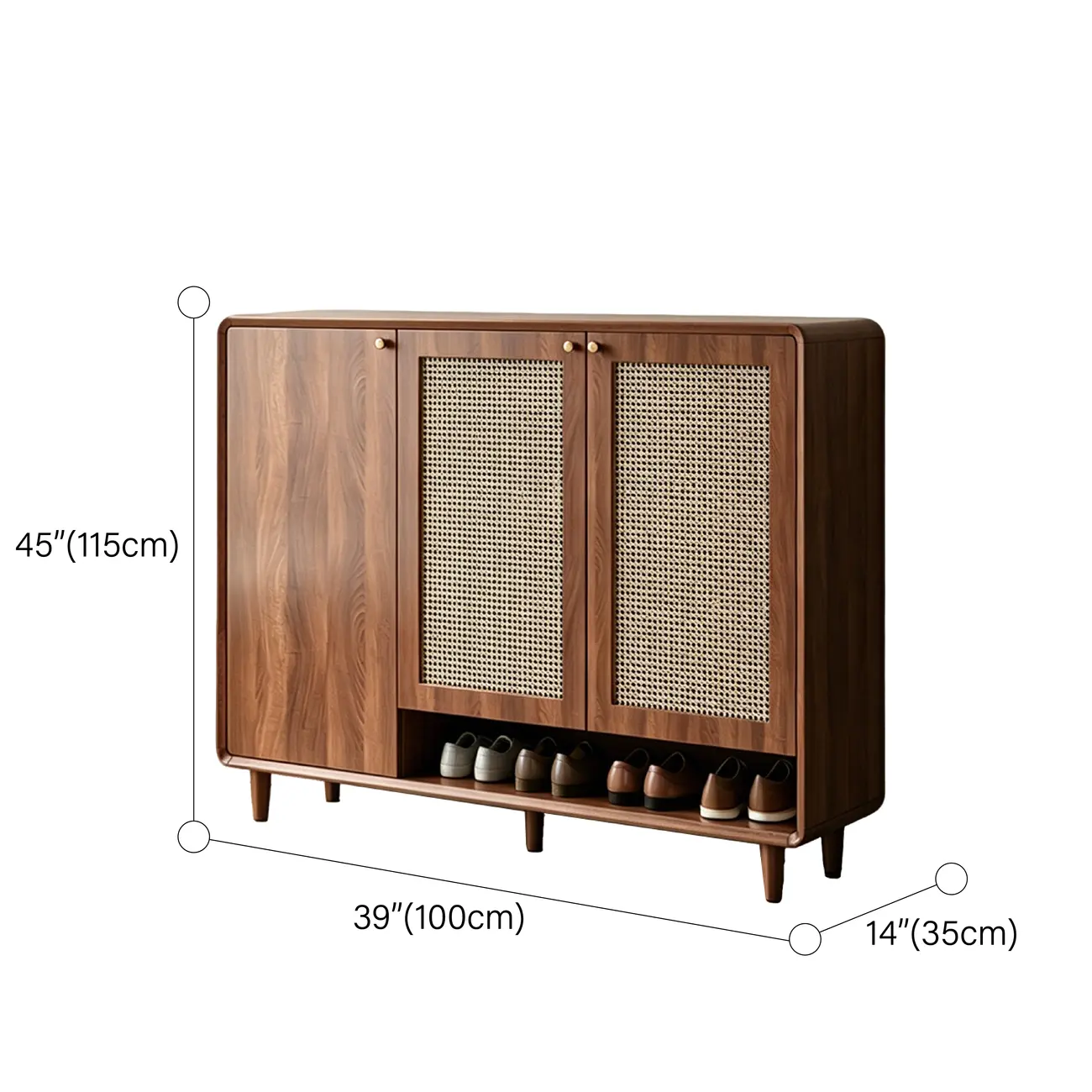 Walnut Wooden Freestanding Entryway Shoe Cabinet With Adjustable Shelves Image - 9 | homeyfad