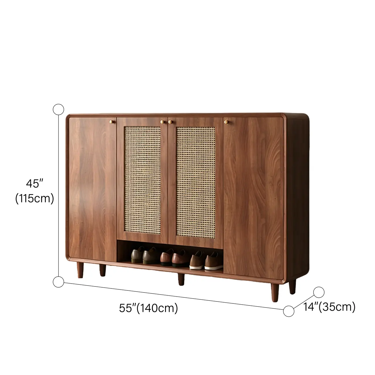Walnut Wooden Freestanding Entryway Shoe Cabinet With Adjustable Shelves Image - 11 | homeyfad