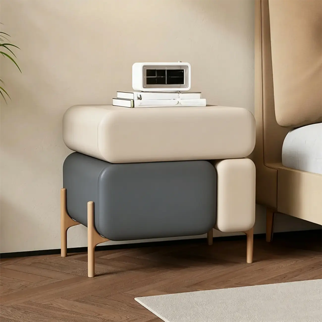 Modern Faux Leather Multi-Color Drawer Nightstand Image - 3 | homeyfad