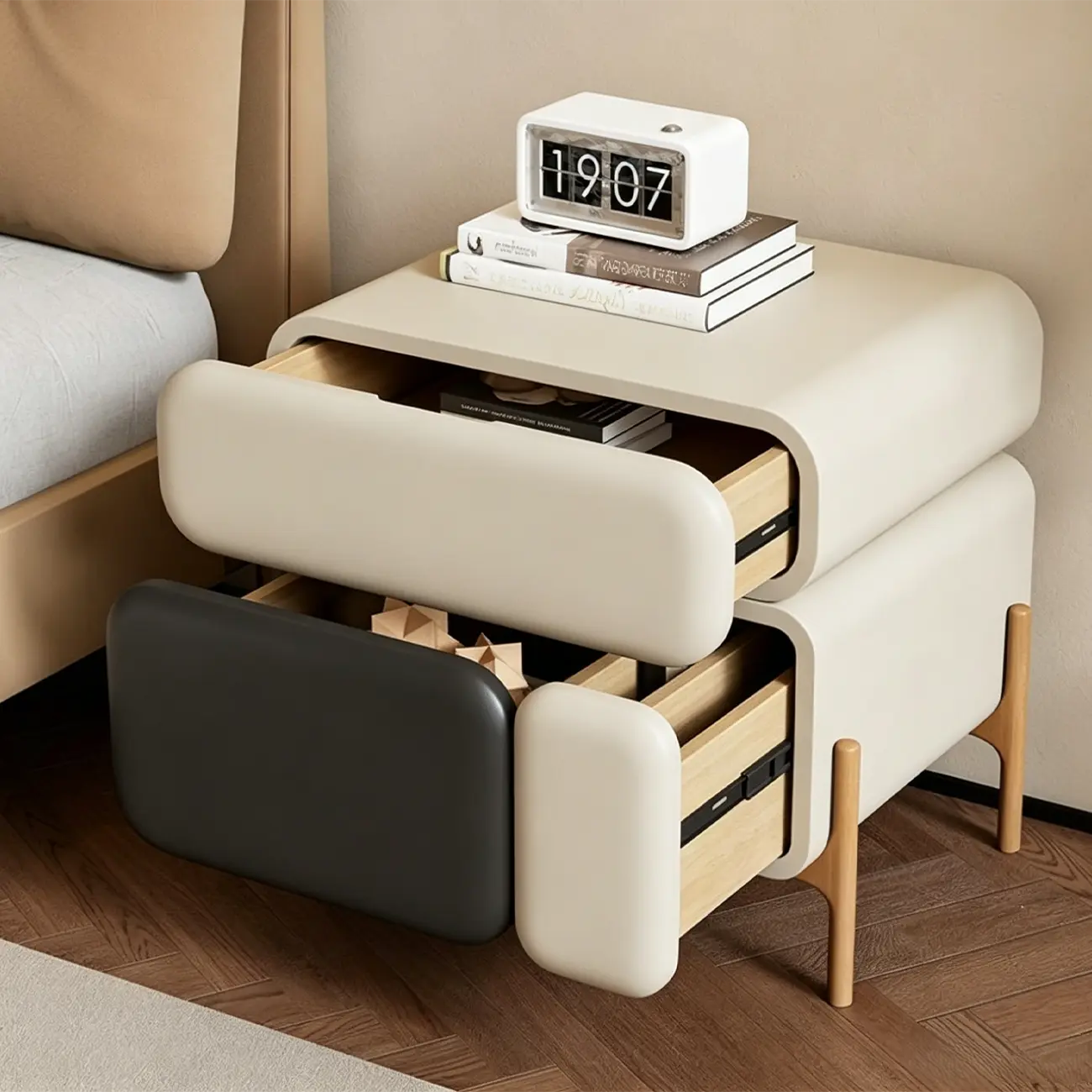 Modern Faux Leather Multi-Color Drawer Nightstand Image - 6 | homeyfad
