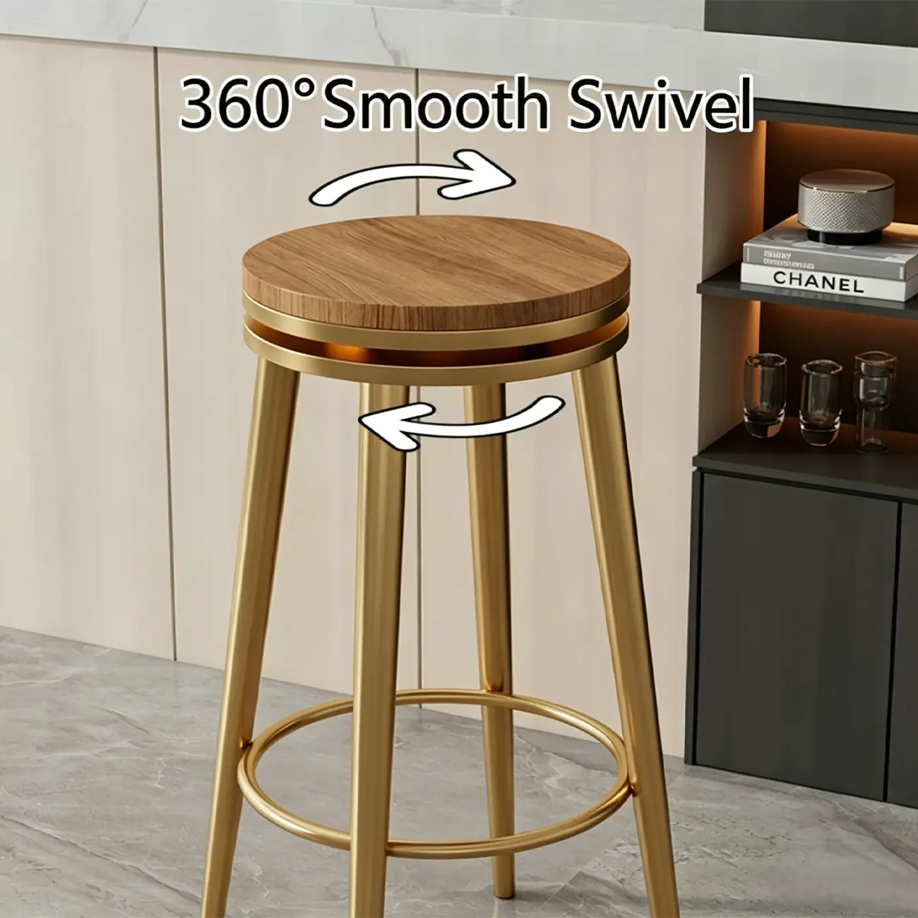 25.5" Modern Counter Height Metal Swivel Bar Stool Image - 4 | homeyfad