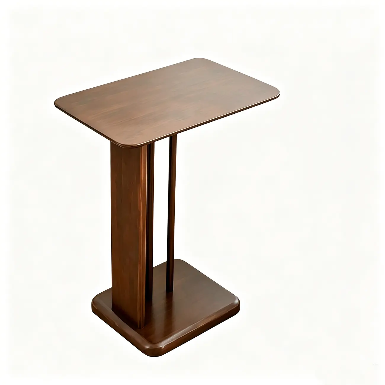 Slim Natural Wooden C-Shaped Sofa Side Table with Storage Image - 9 | homeyfad