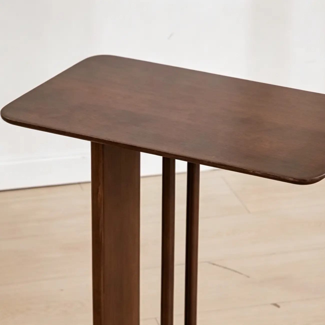 Slim Natural Wooden C-Shaped Sofa Side Table with Storage Image - 7 | homeyfad