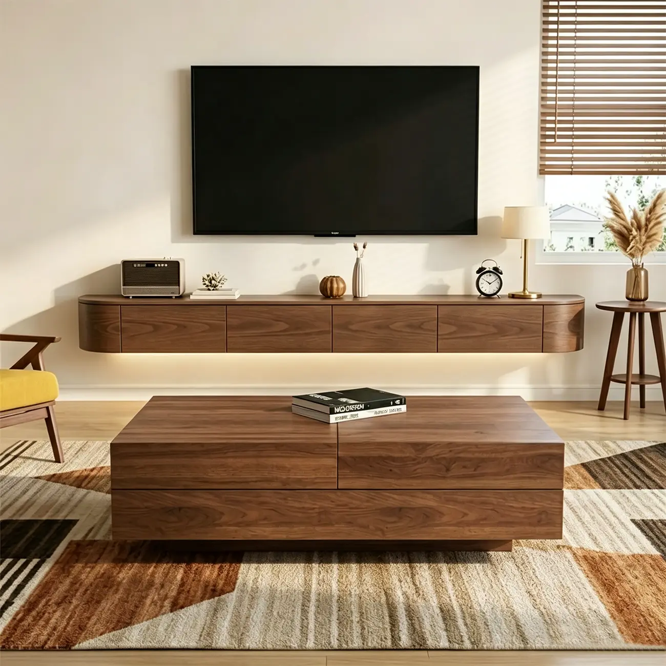 Mid-Century Modern Walnut Color Expandable Storage Coffee Table Image - 1 | homeyfad