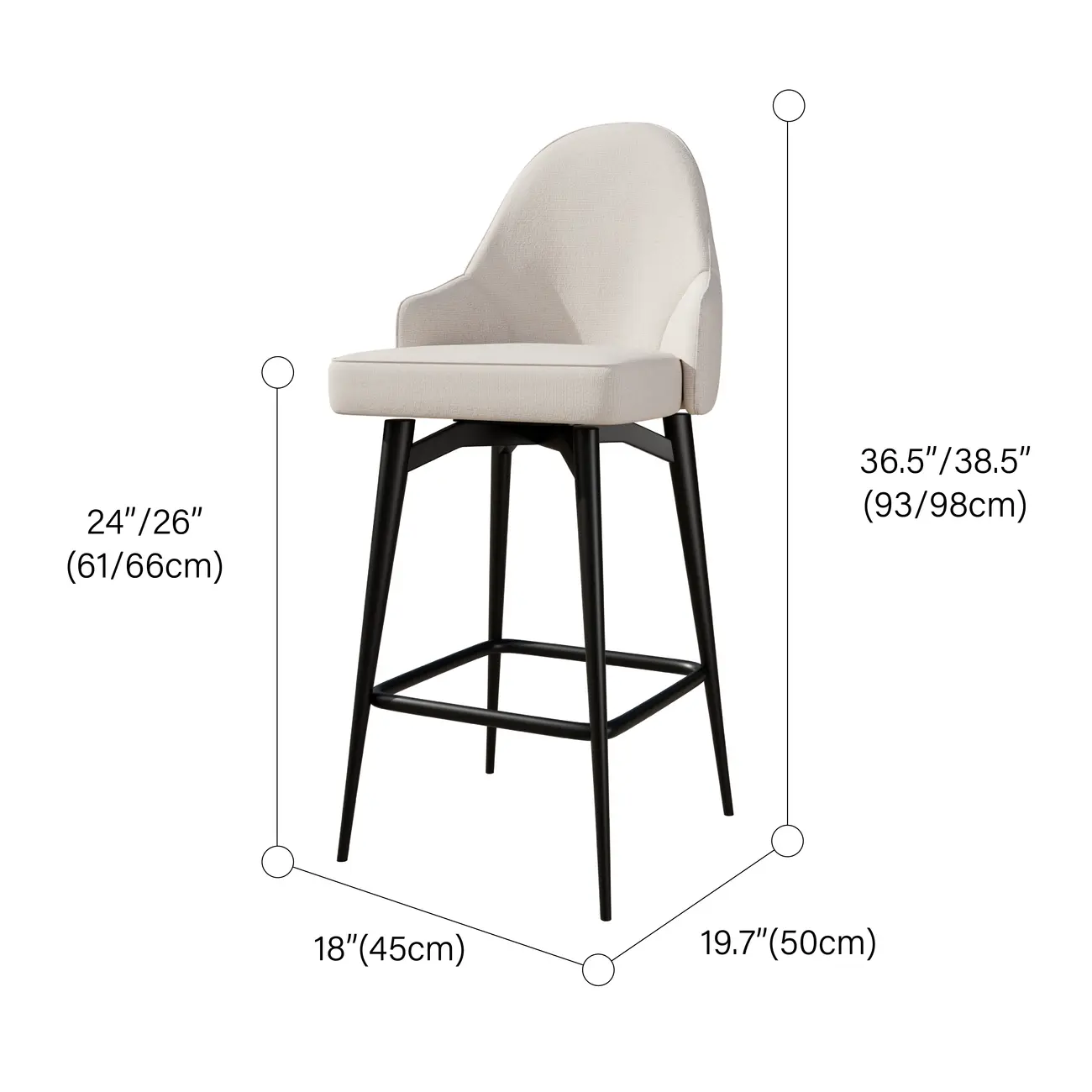 360° Swivel Modern Counter Stool In Faux Leather And Chenille Fabric #size | homeyfad