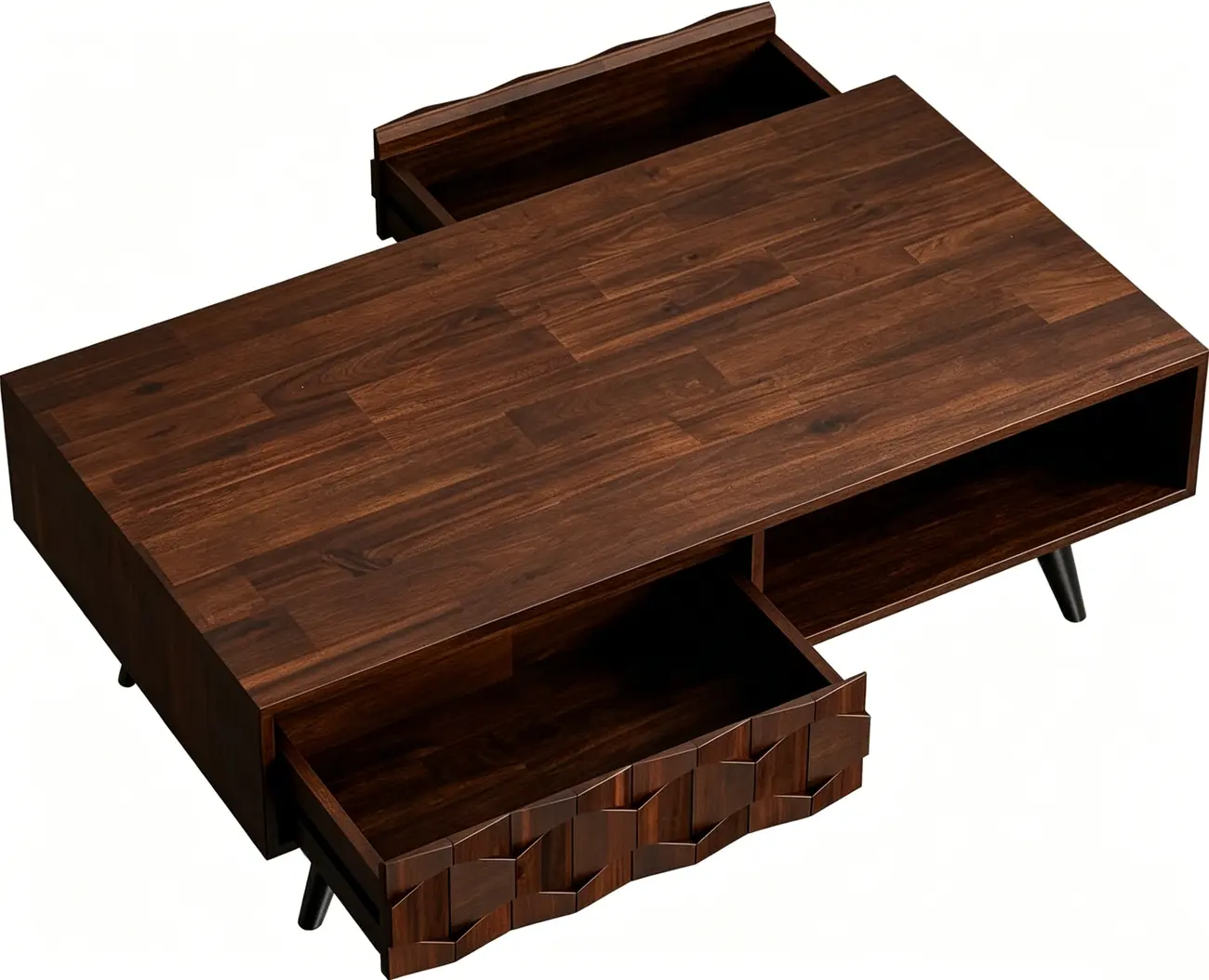 Mid-Century Modern Brown Wood Coffee Table with Drawers Image - 7 | homeyfad