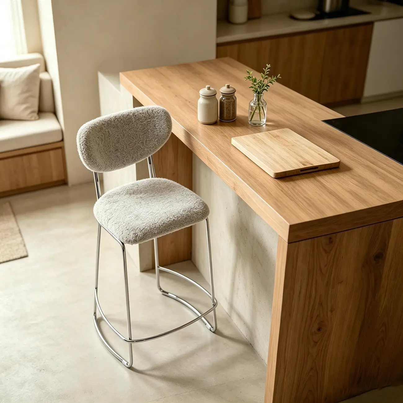 Minimalist Upholstered Counter & Bar Stool with Back Image - 5 | homeyfad