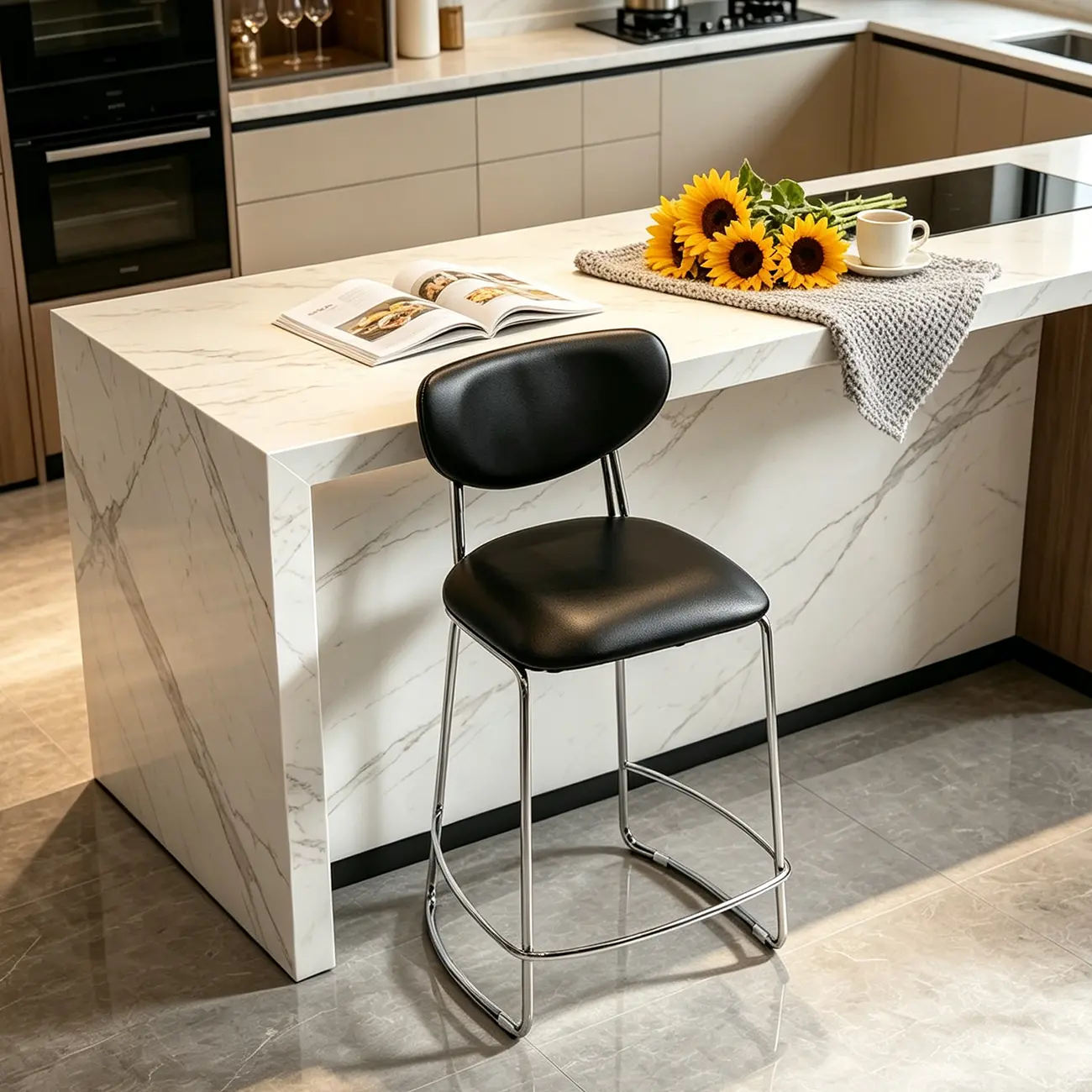 Minimalist Upholstered Counter & Bar Stool with Back Image - 6 | homeyfad