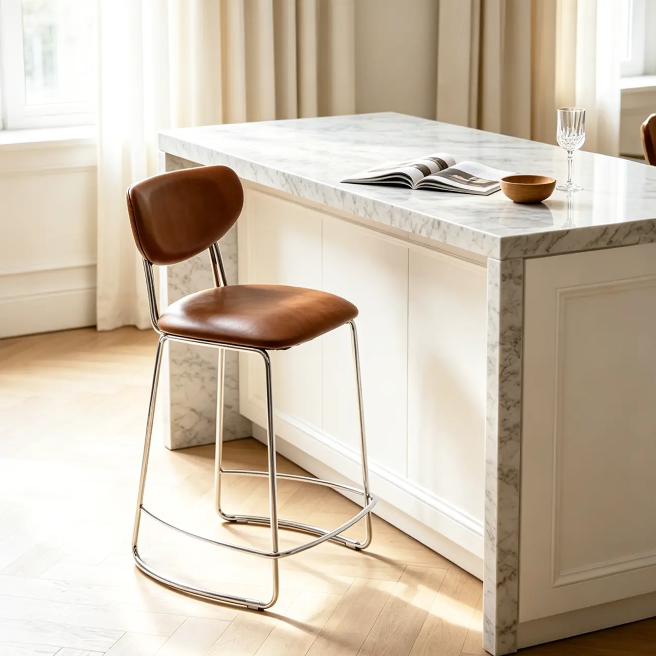 Minimalist Upholstered Counter & Bar Stool with Back Image - 7 | homeyfad
