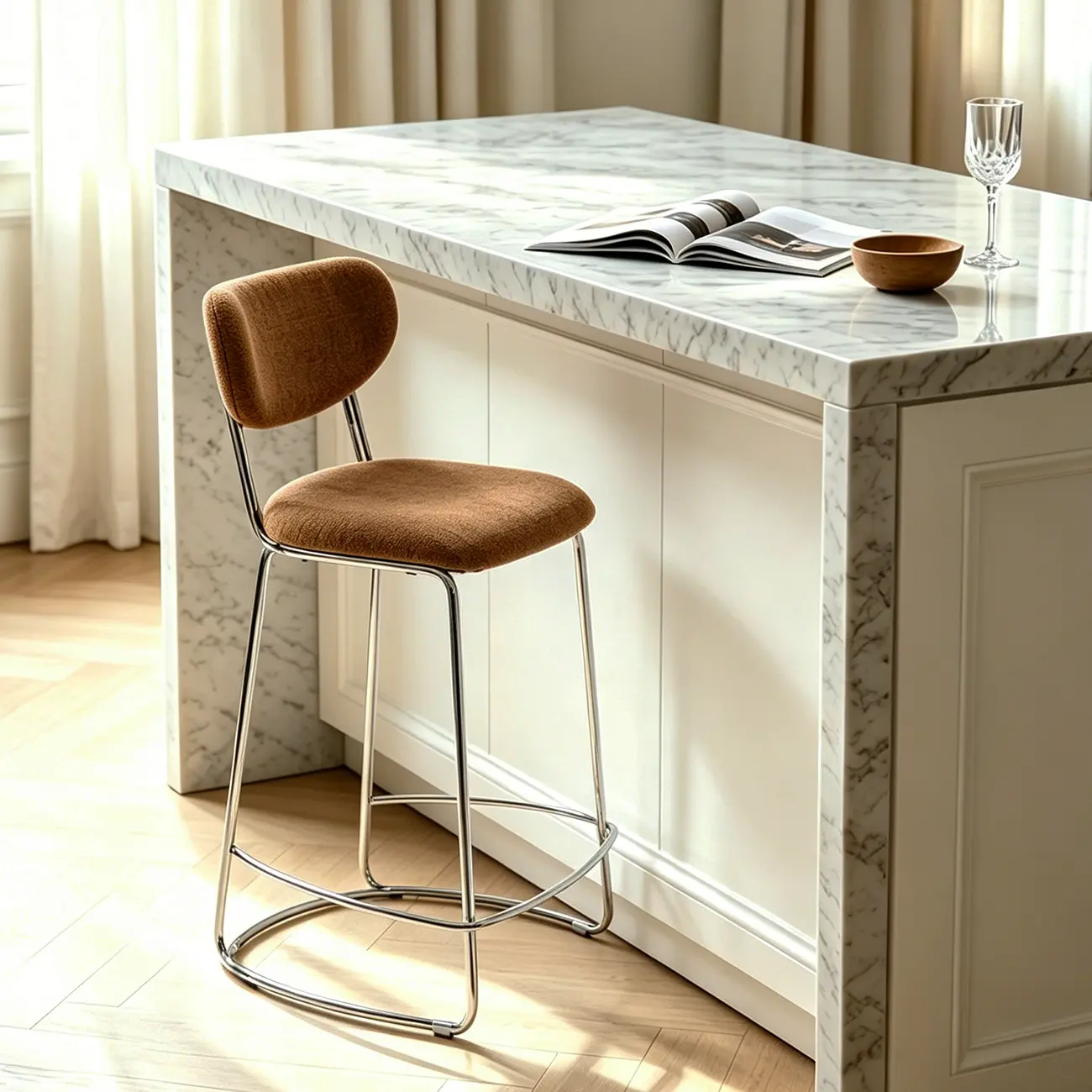 Minimalist Upholstered Counter & Bar Stool with Back Image - 9 | homeyfad
