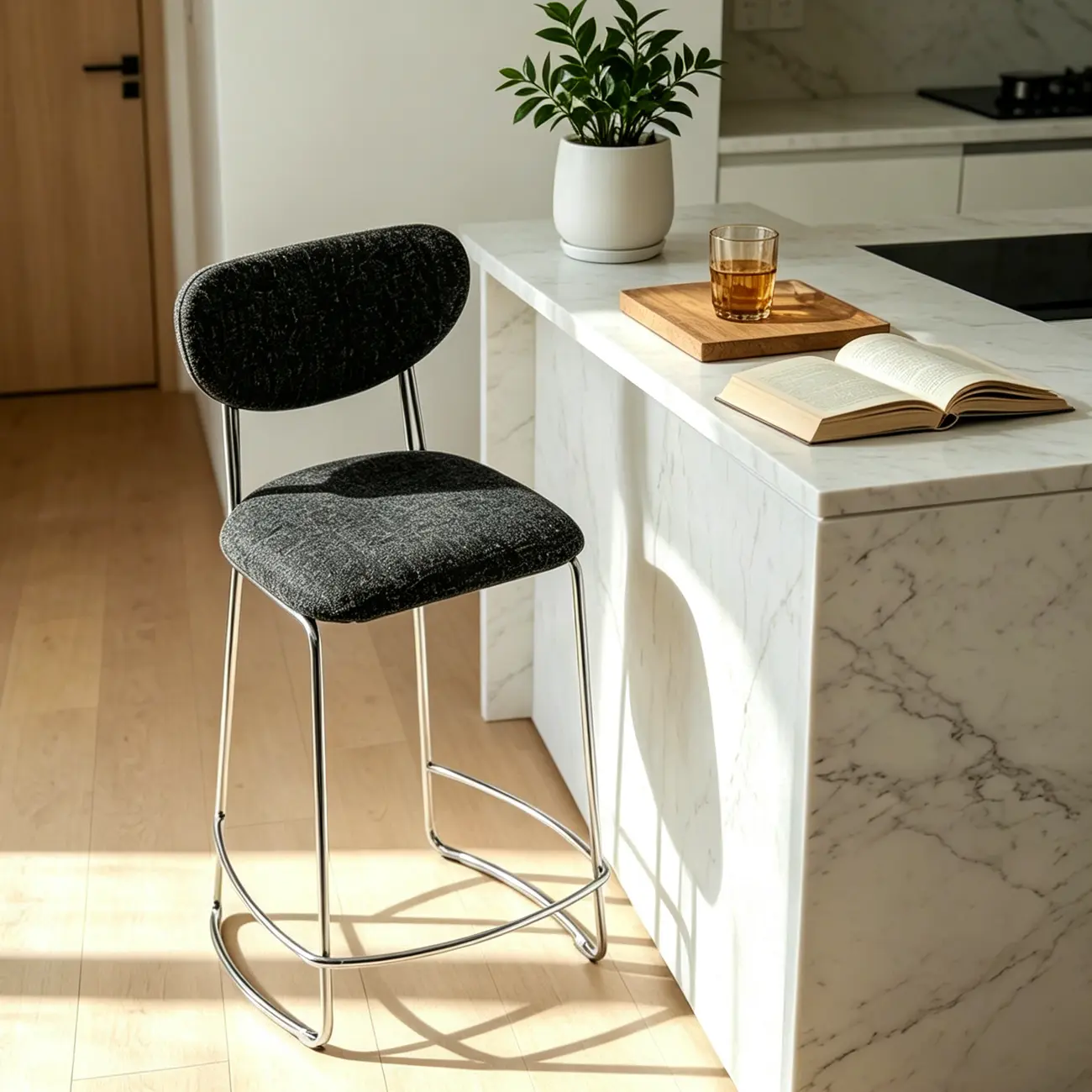 Minimalist Upholstered Counter & Bar Stool with Back Image - 10 | homeyfad