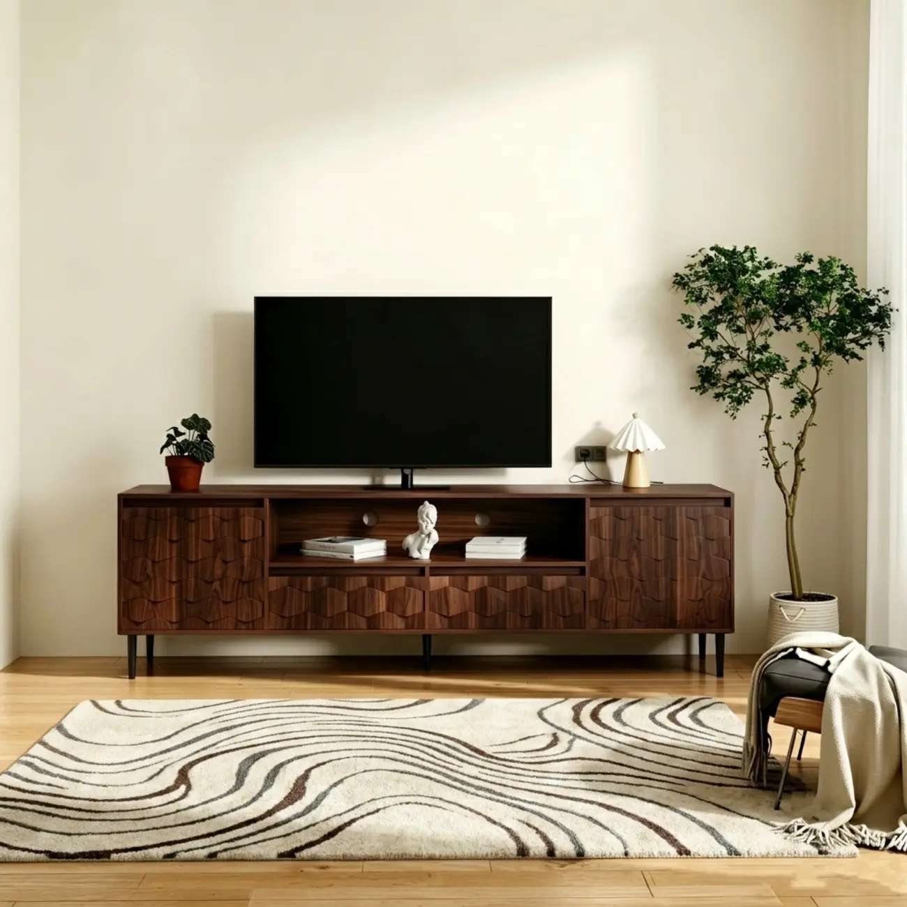 78" Mid-Century Modern Walnut TV Stand for TVs Up to 85" Image - 12 | homeyfad