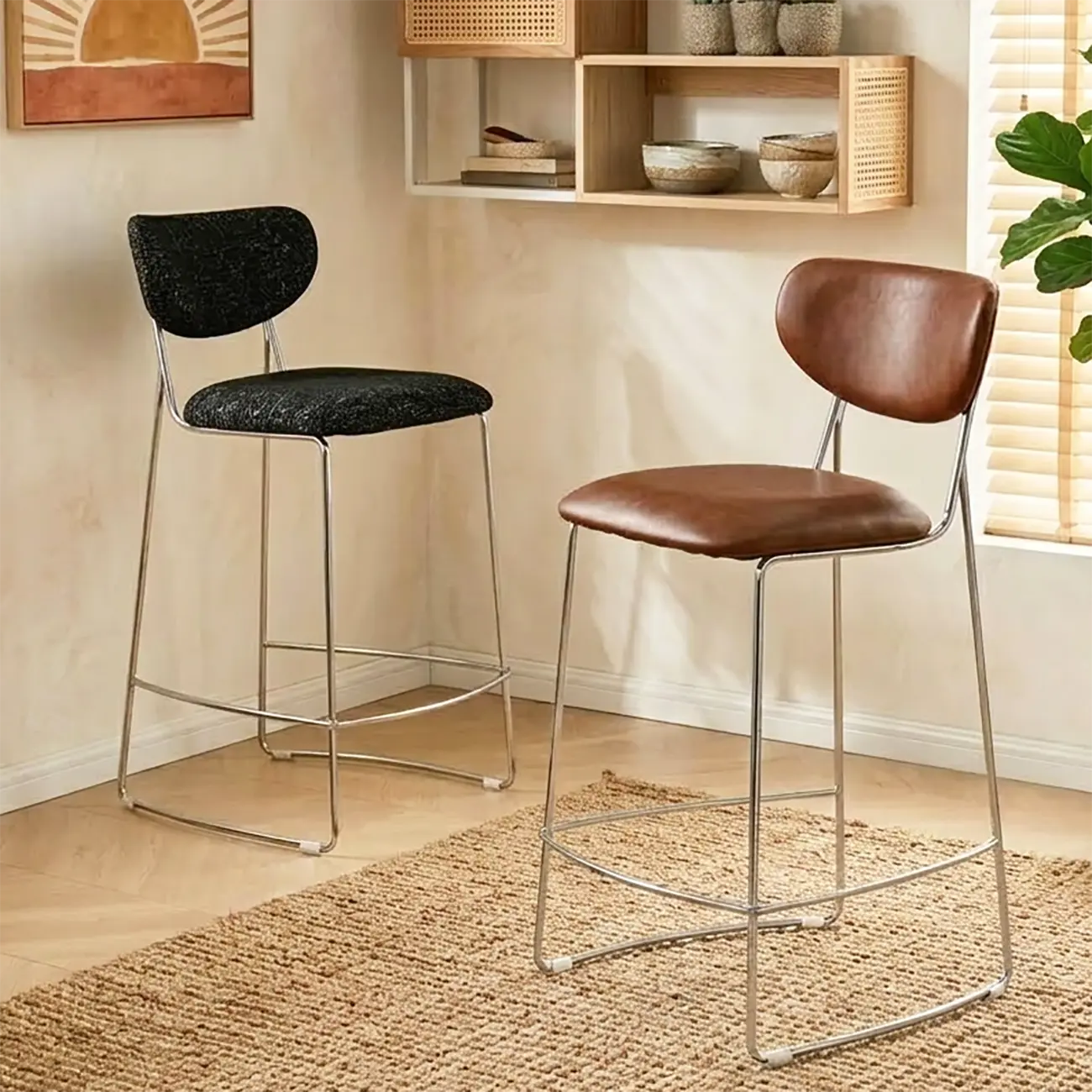 Minimalist Upholstered Counter & Bar Stool with Back Image - 1 | homeyfad