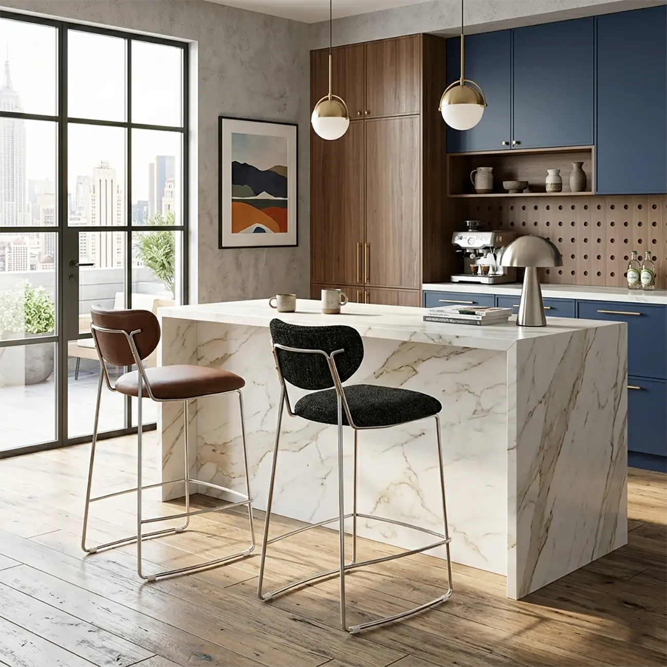 Minimalist Upholstered Counter & Bar Stool with Back Image - 3 | homeyfad