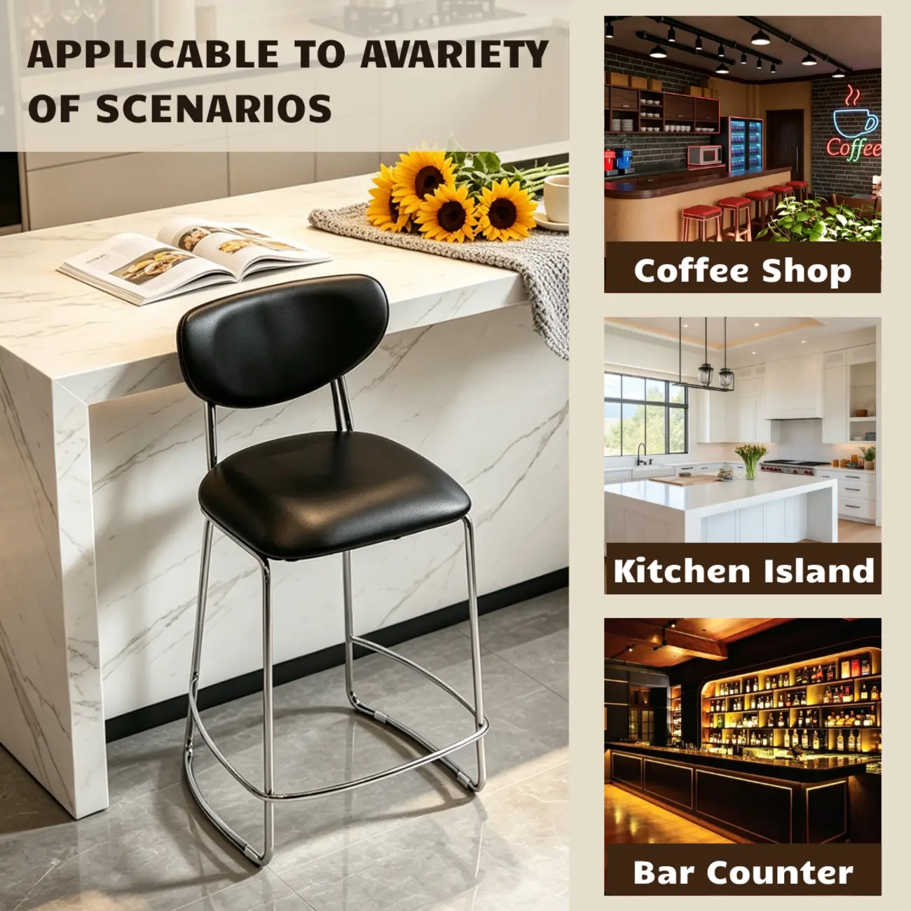 Minimalist Upholstered Counter & Bar Stool with Back Image - 4 | homeyfad