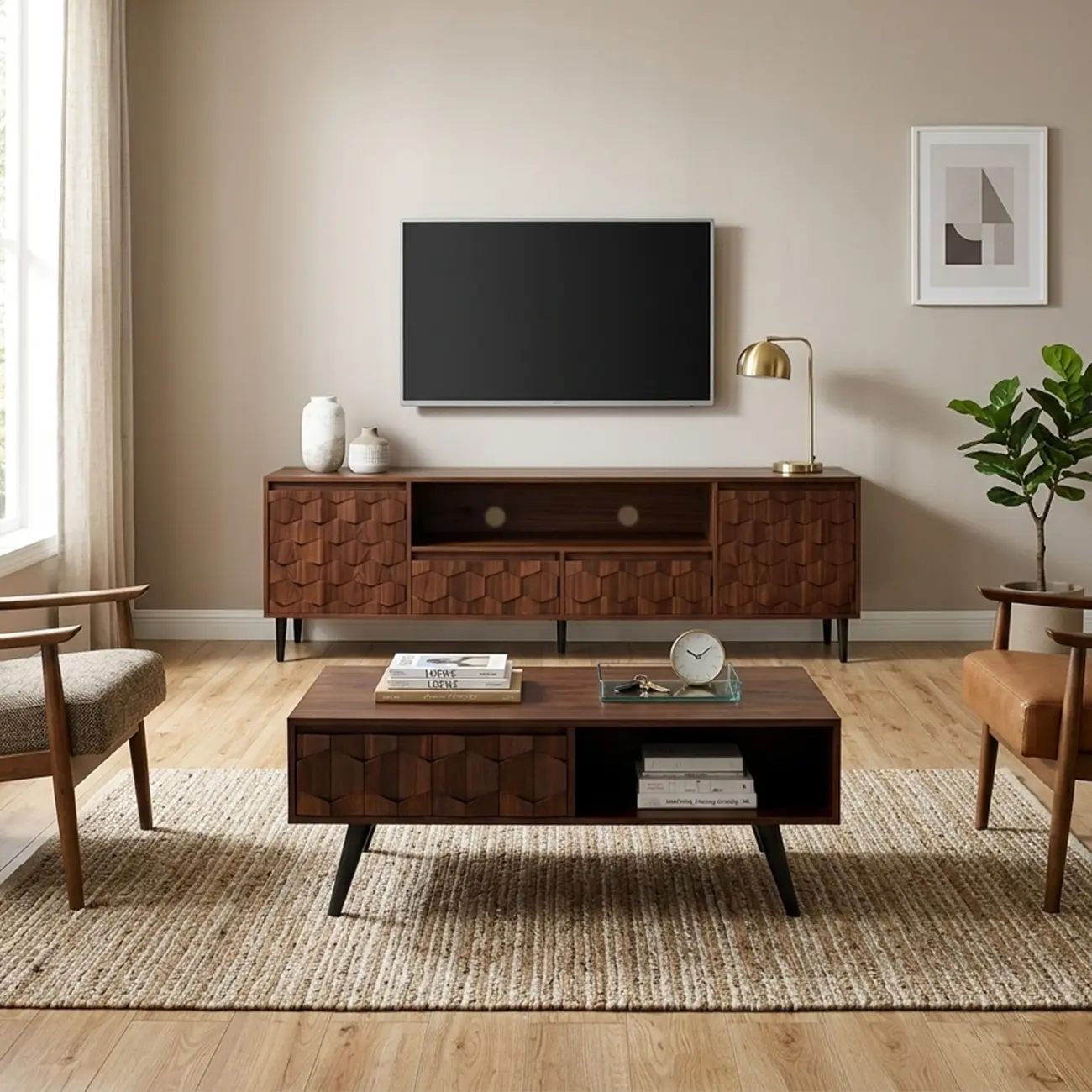 Mid-Century Modern Brown Wood Coffee Table with Drawers Image - 2 | homeyfad
