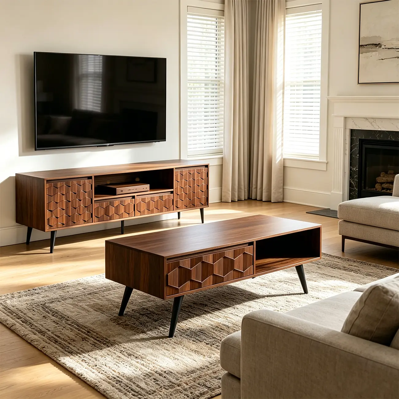 Mid-Century Modern Brown Wood Coffee Table with Drawers Image - 4 | homeyfad