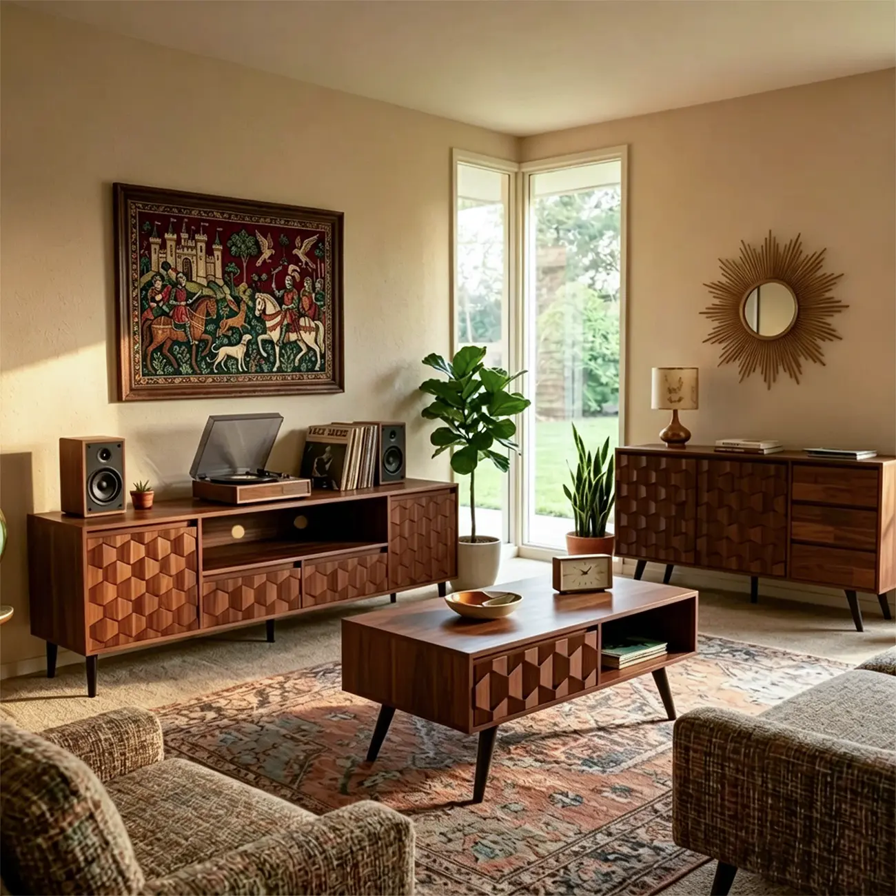 78" Mid-Century Modern Walnut TV Stand for TVs Up to 85" Image - 3 | homeyfad