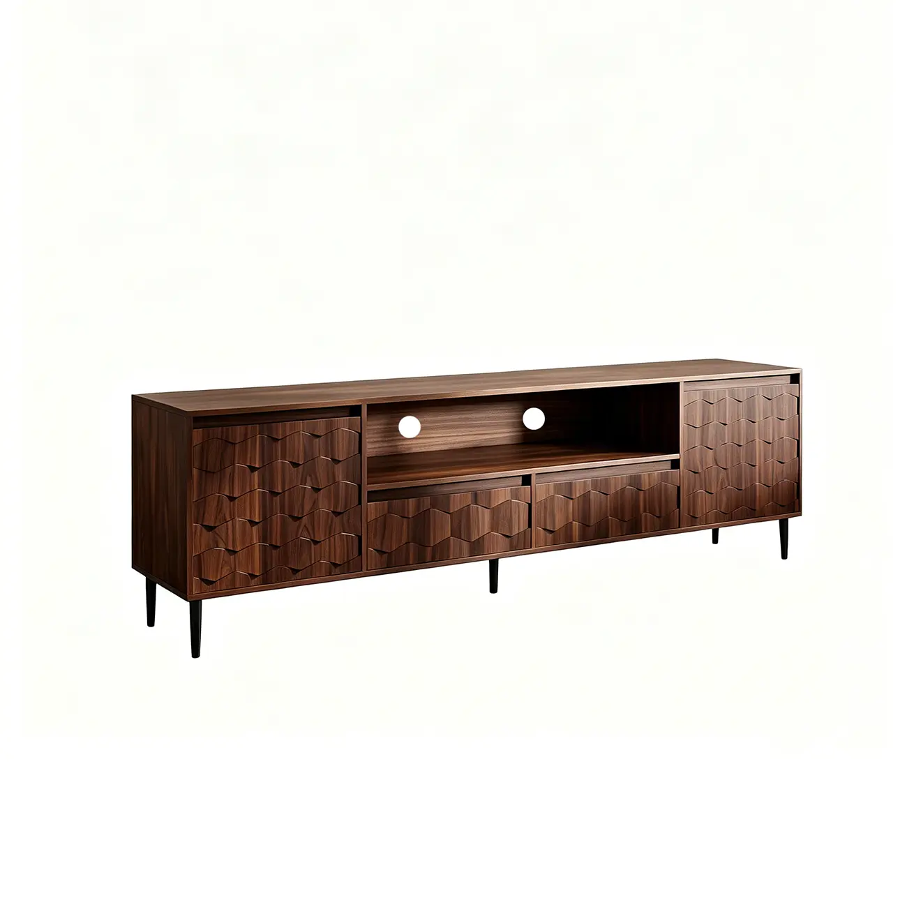 78" Mid-Century Modern Walnut TV Stand for TVs Up to 85" Image - 14 | homeyfad
