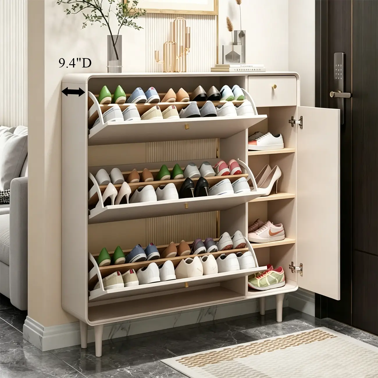 Beige Wood Entryway Shoe Cabinet with Hidden Storage Image - 3 | homeyfad