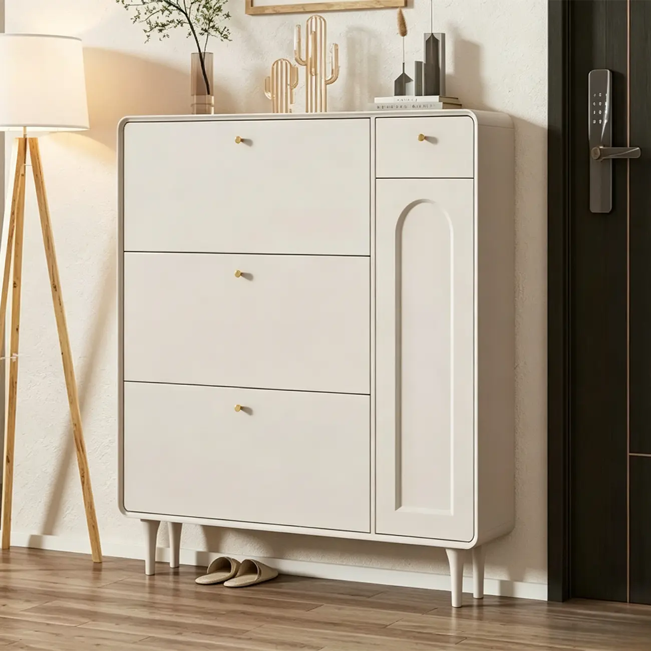 Beige Wood Entryway Shoe Cabinet with Hidden Storage Image - 13 | homeyfad