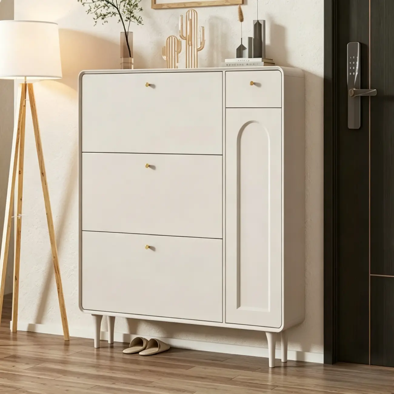 Beige Wood Entryway Shoe Cabinet with Hidden Storage Image - 1 | homeyfad
