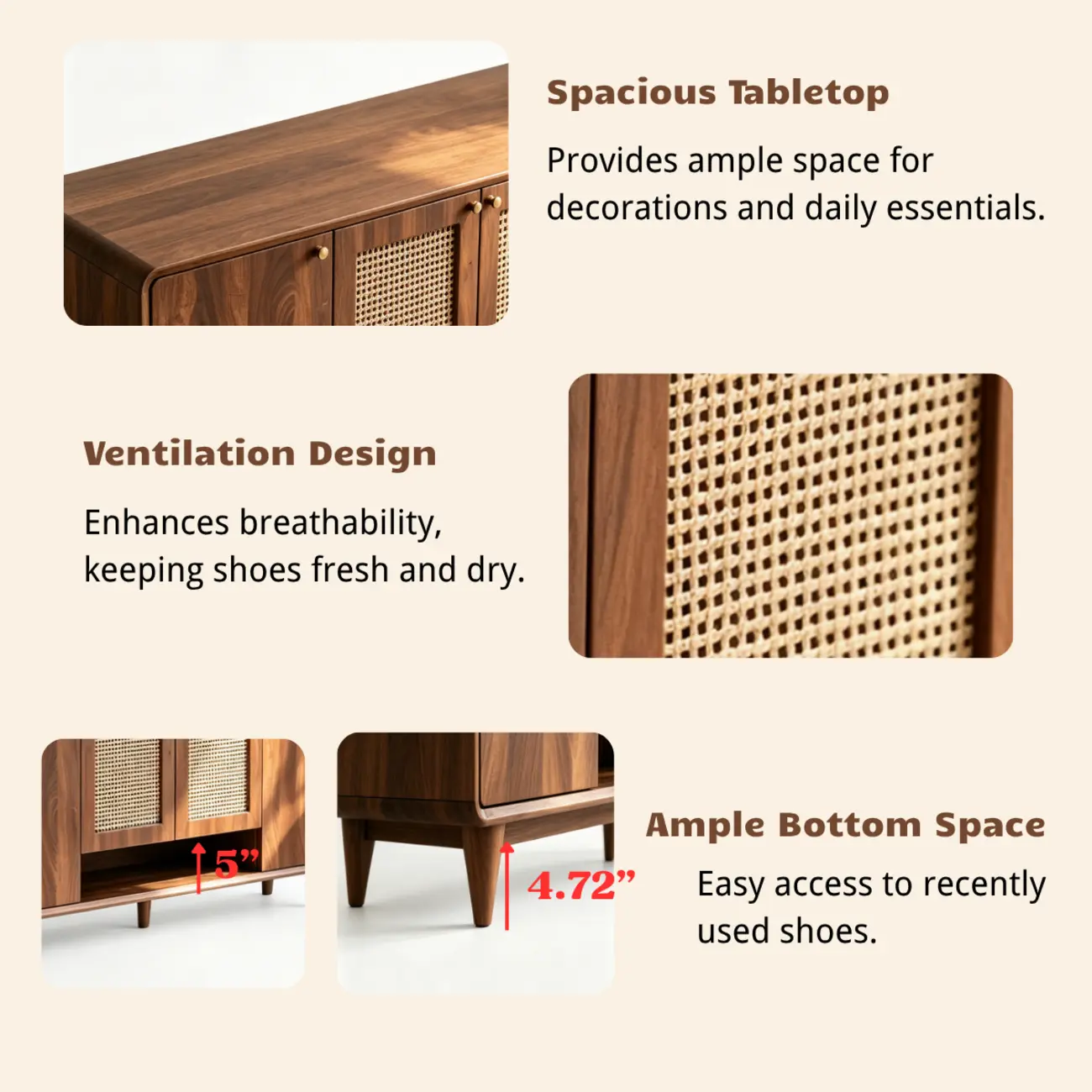 Walnut Wooden Freestanding Entryway Shoe Cabinet With Adjustable Shelves Image - 5 | homeyfad