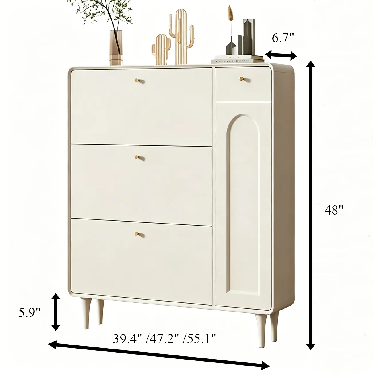 Beige Wood Entryway Shoe Cabinet with Hidden Storage #size | homeyfad