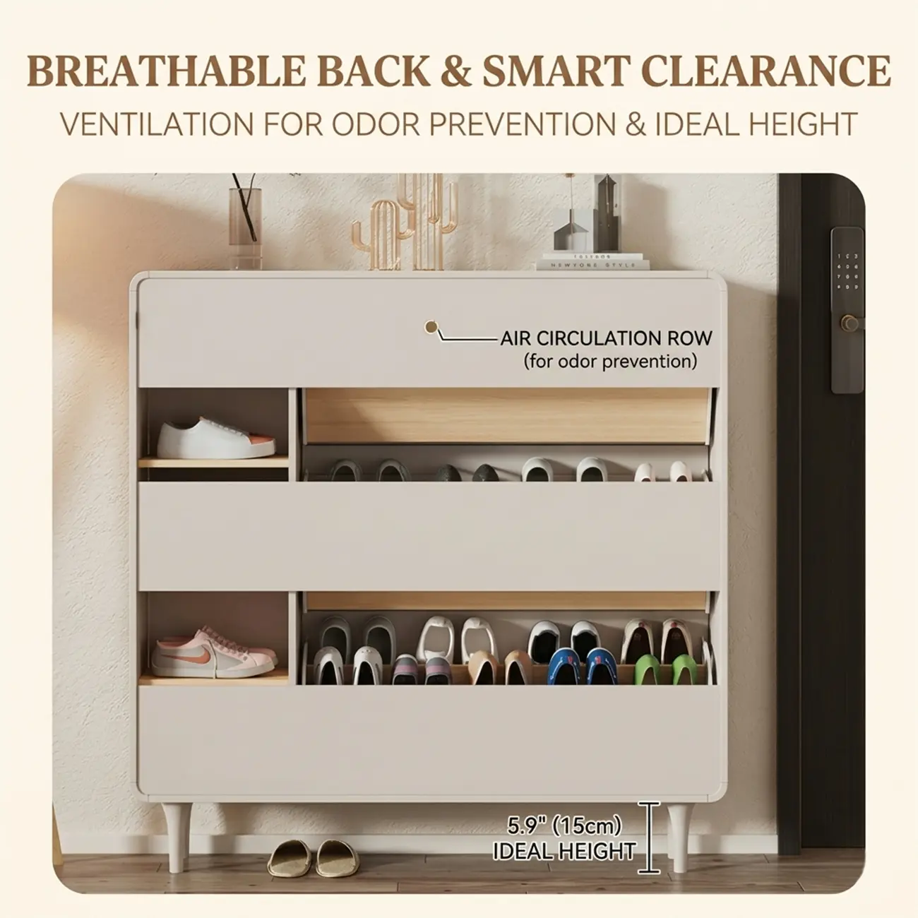 Beige Wood Entryway Shoe Cabinet with Hidden Storage Image - 4 | homeyfad