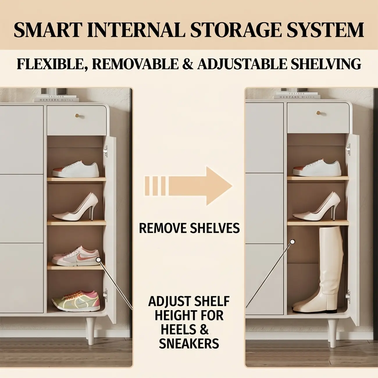 Beige Wood Entryway Shoe Cabinet with Hidden Storage Image - 6 | homeyfad