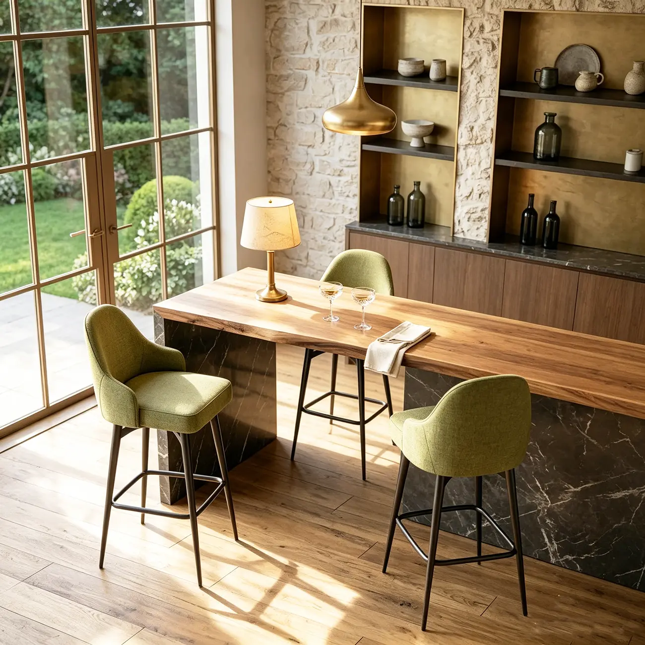 360° Swivel Modern Counter Stool In Faux Leather And Chenille Fabric Image - 11 | homeyfad