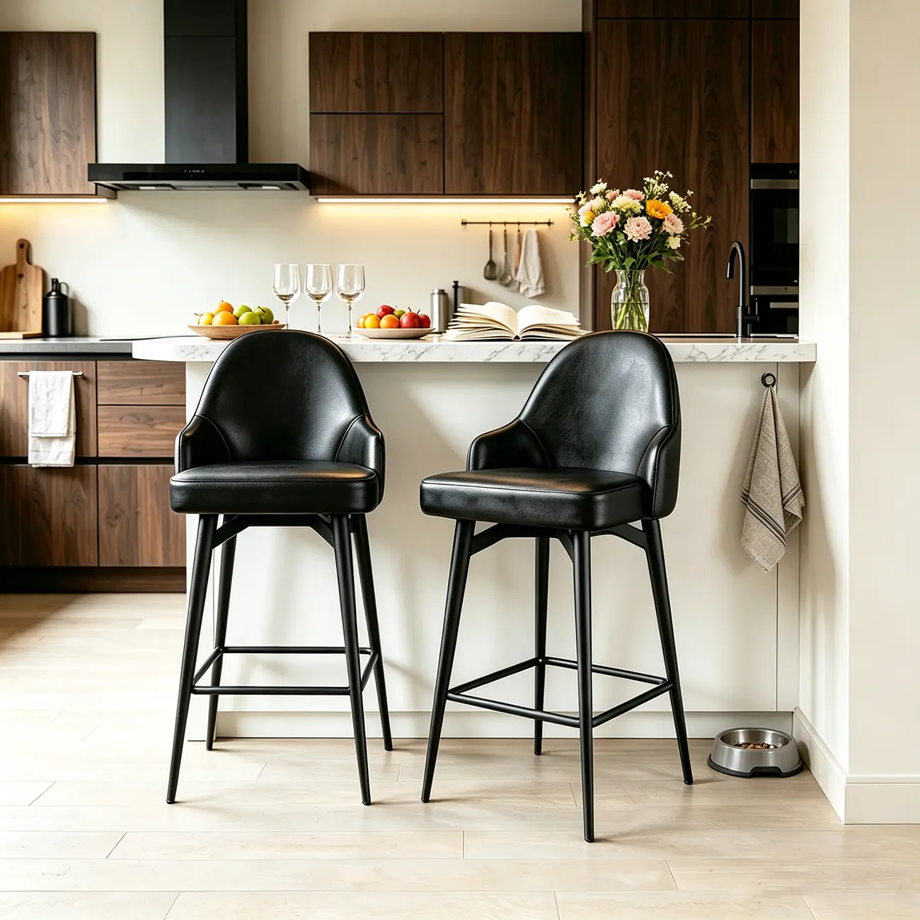 360° Swivel Modern Counter Stool In Faux Leather And Chenille Fabric Image - 3 | homeyfad